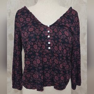Lucky Brand Black and Red Floral Blouse